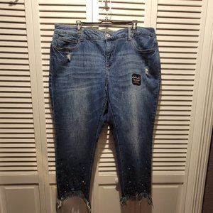 INC Plus Size Skinny Leg Tummy Control Holiday Embellished Gem Jeans 20W